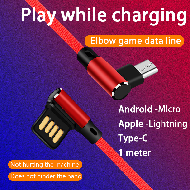 Cáp sạc nhanh usb khuỷu tay 90 ° dây sạc trò chơi tương thích cho iphone micro usb type c dây cáp dữ liệu