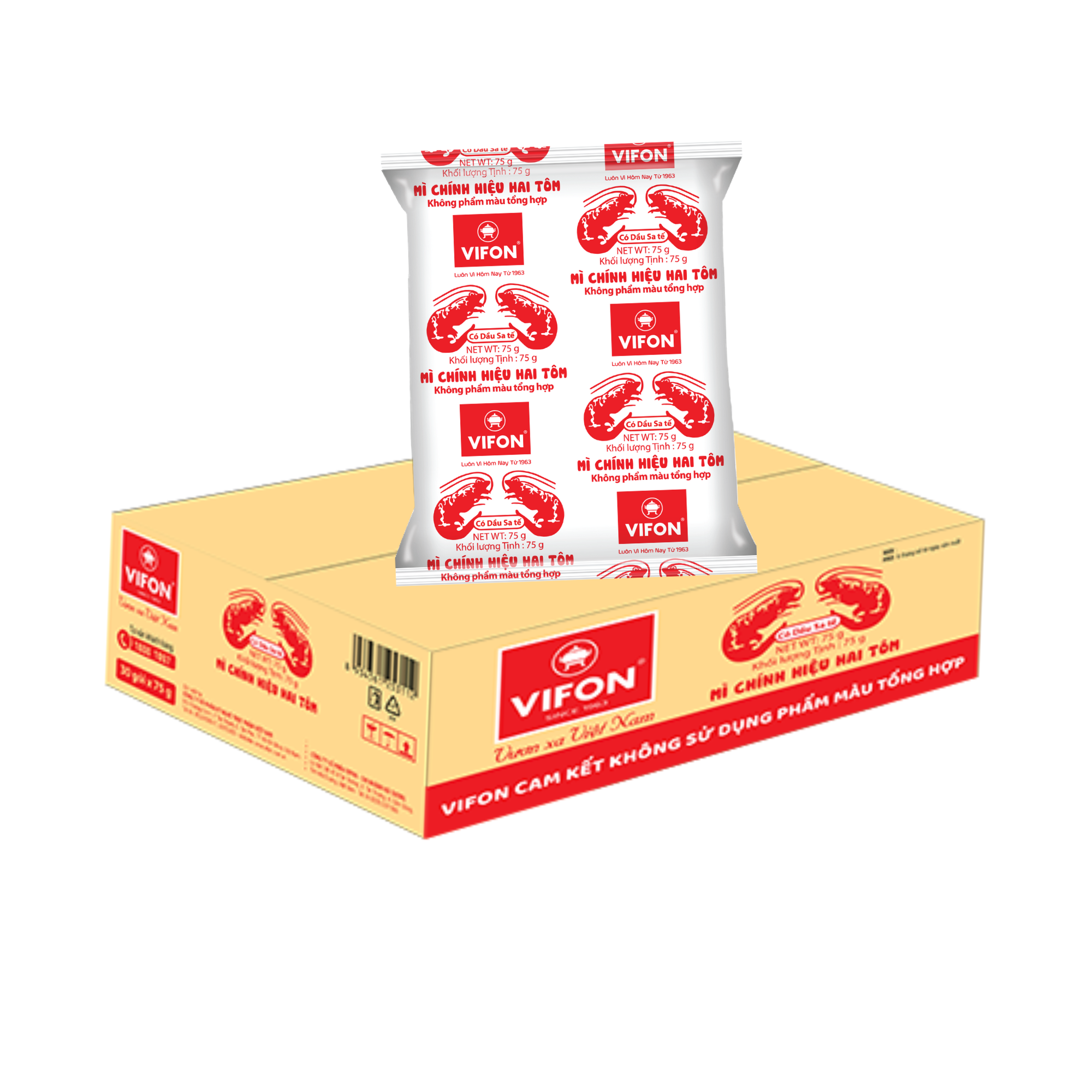   Thùng 30 gói  Mì chính hiệu 2 tôm 75g VIFON 