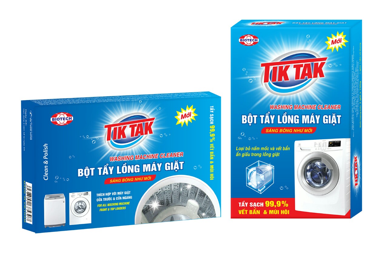 Bột tẩy lồng máy giặt Tiktak hộp 200g, hộp 2 gói nhỏ 100g