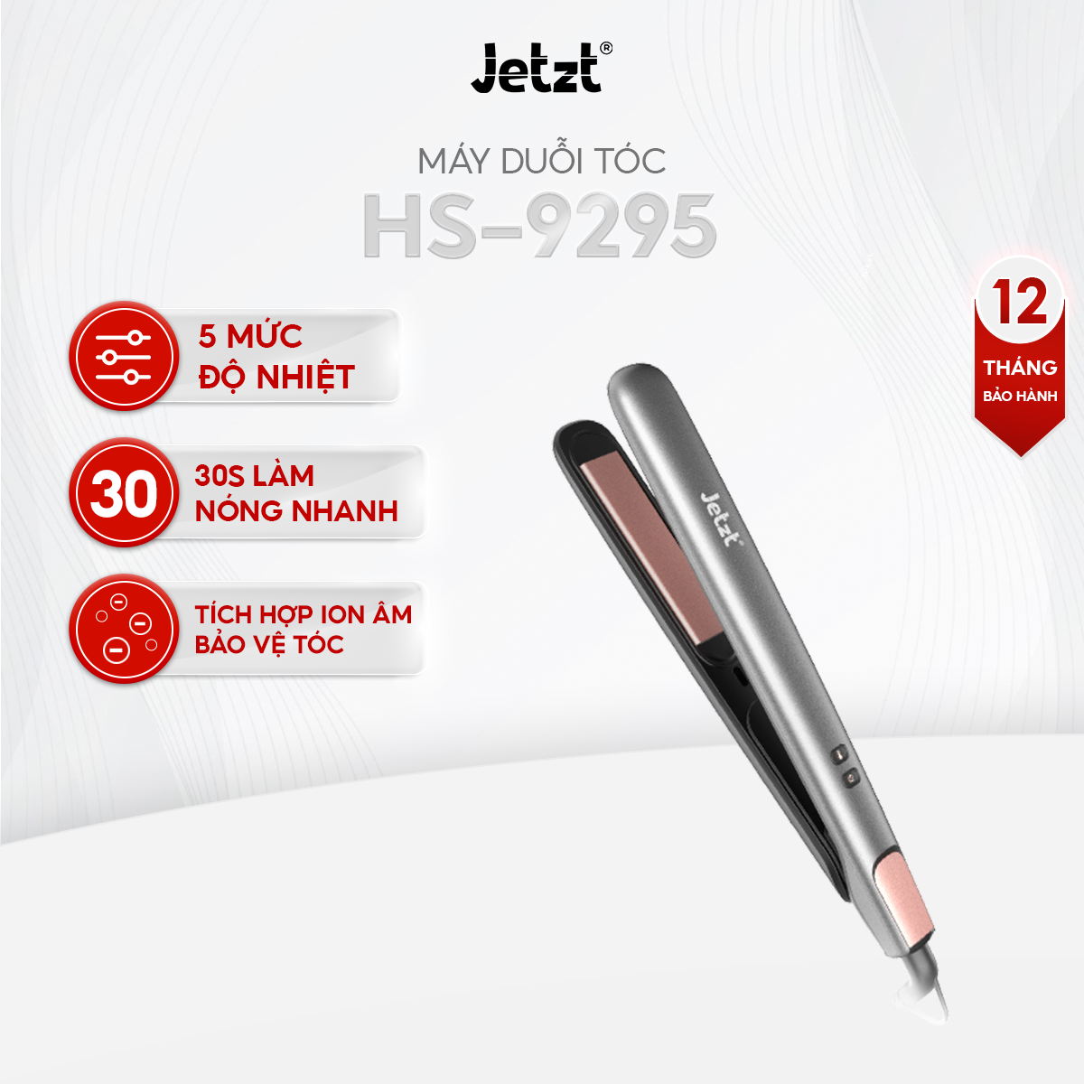 Máy duỗi tóc ép thẳng Jetzt HS 9295 công nghệ ION âm, tạo kiểu ấn tượng