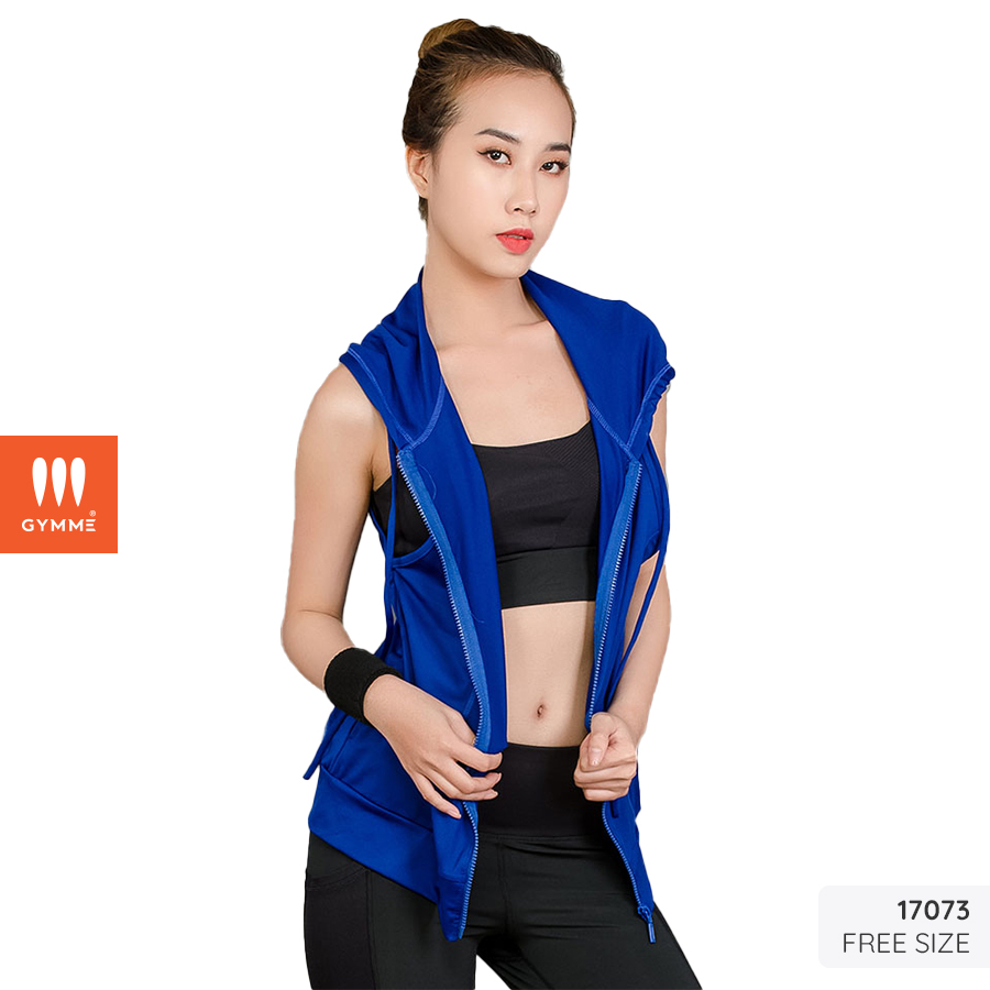 Áo tập gym nữ GYMME, Áo tanktop hoodie thể thao yoga ba lỗ khóa kéo freesize - 17073