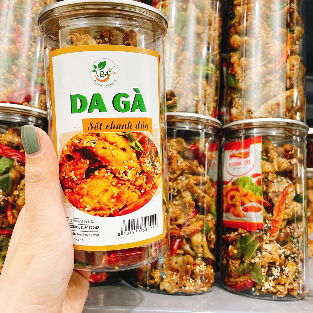 Da gà chiên giòn sốt chanh dây, Da gà sấy giòn rụm thêm sốt chua nhẹ đậm đà Lon 300gr