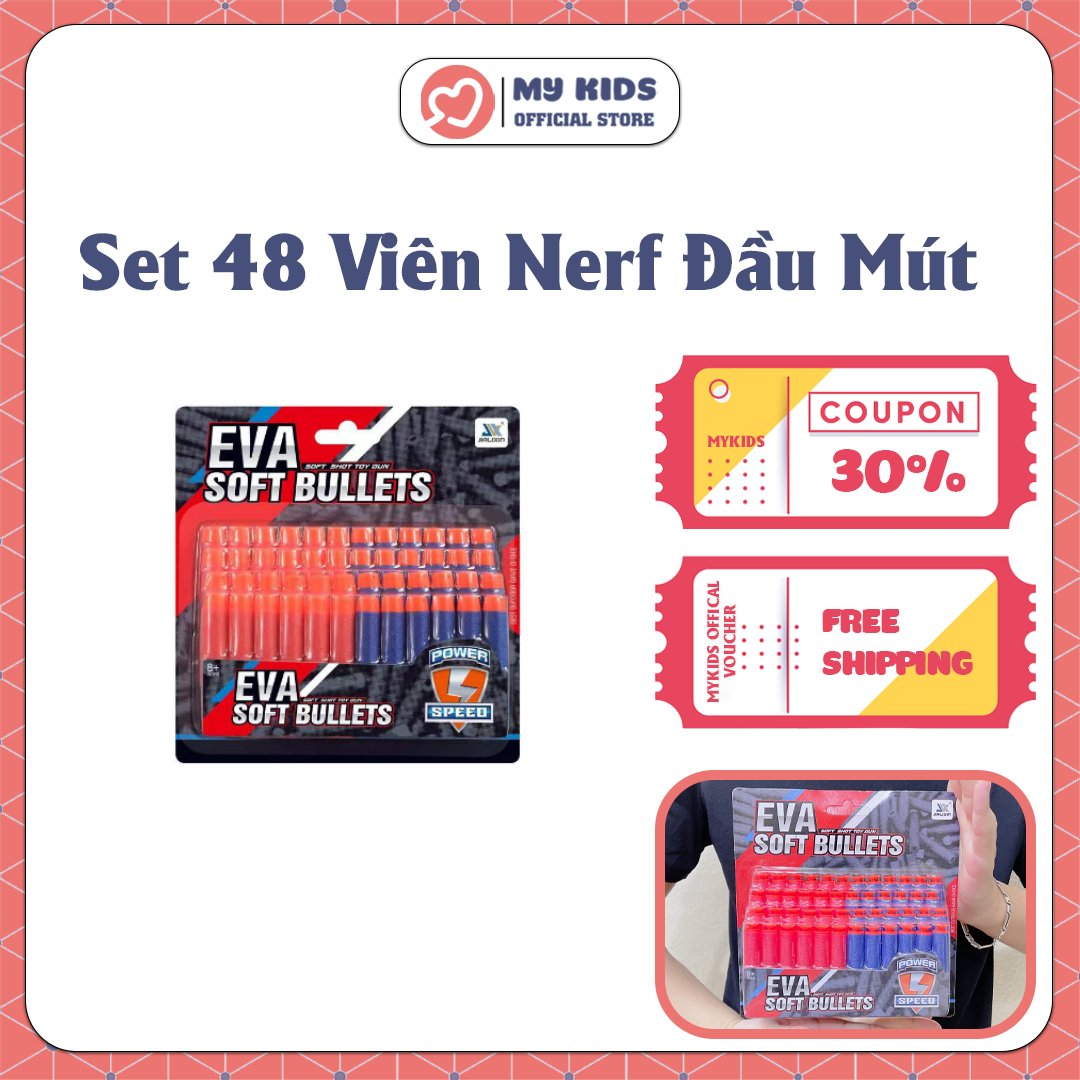 Set 48 viên xốp nerf đầu mút thay thế - đồ chơi trẻ em viên xốp nerf - 48 viên - 2 màu xanh và đỏ