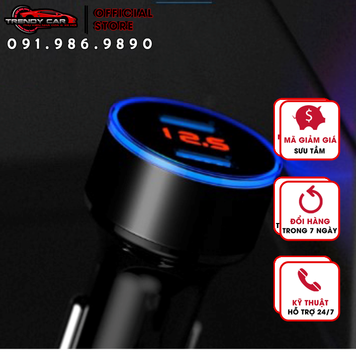 Tẩu sạc ô tô 2 cổng usb Rosh làm bằng nhựa Plastic sơn tĩnh điện cao cấp, sạc điện thoại trên xe hơi