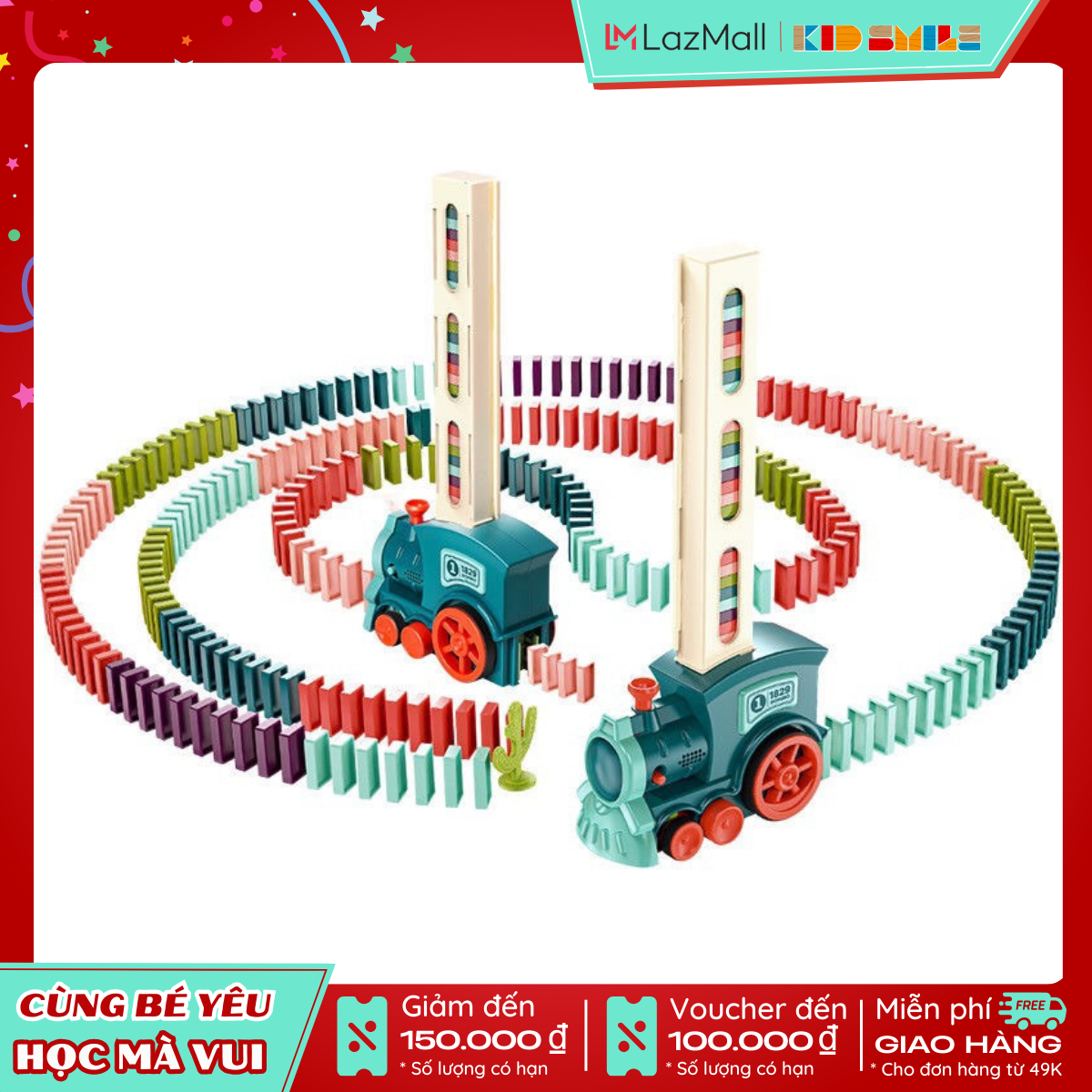 Đồ chơi  tàu hỏa chạy pin xếp 60 thanh domino tự động siêu hấp dẫn, chất liệu nhựa ABS cao cấp phát triển trí thông minh cho trẻ em từ 2 tuổi trở lên