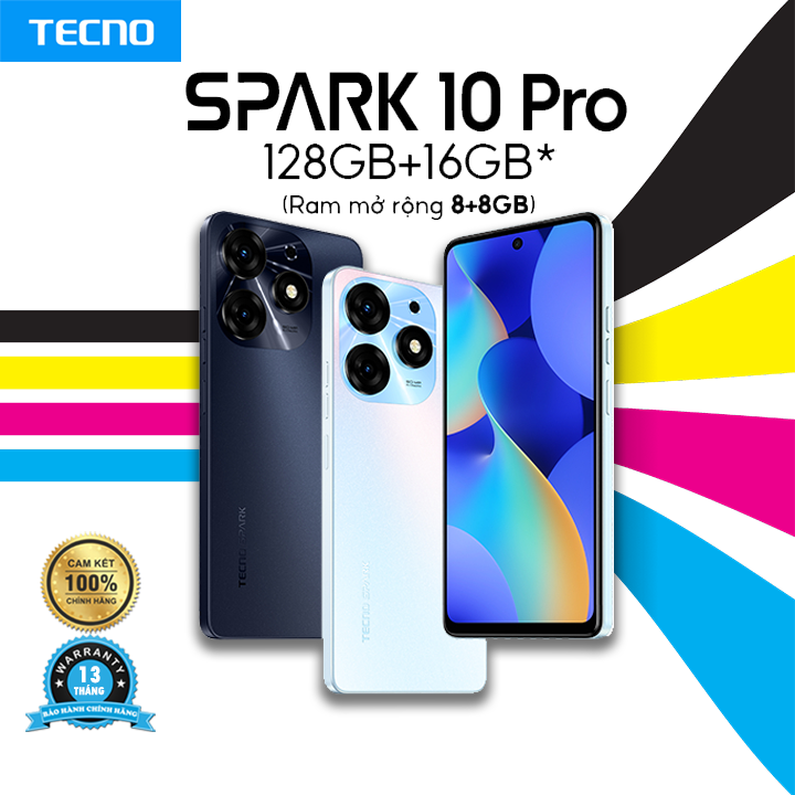 Điện thoại Tecno SPARK 10 Pro 8GB/128GB - Helio G88 | 5000 mAh | Sạc nhanh 18W | Cảm ứng vân tay - Bảo hành chính hãng 13 tháng