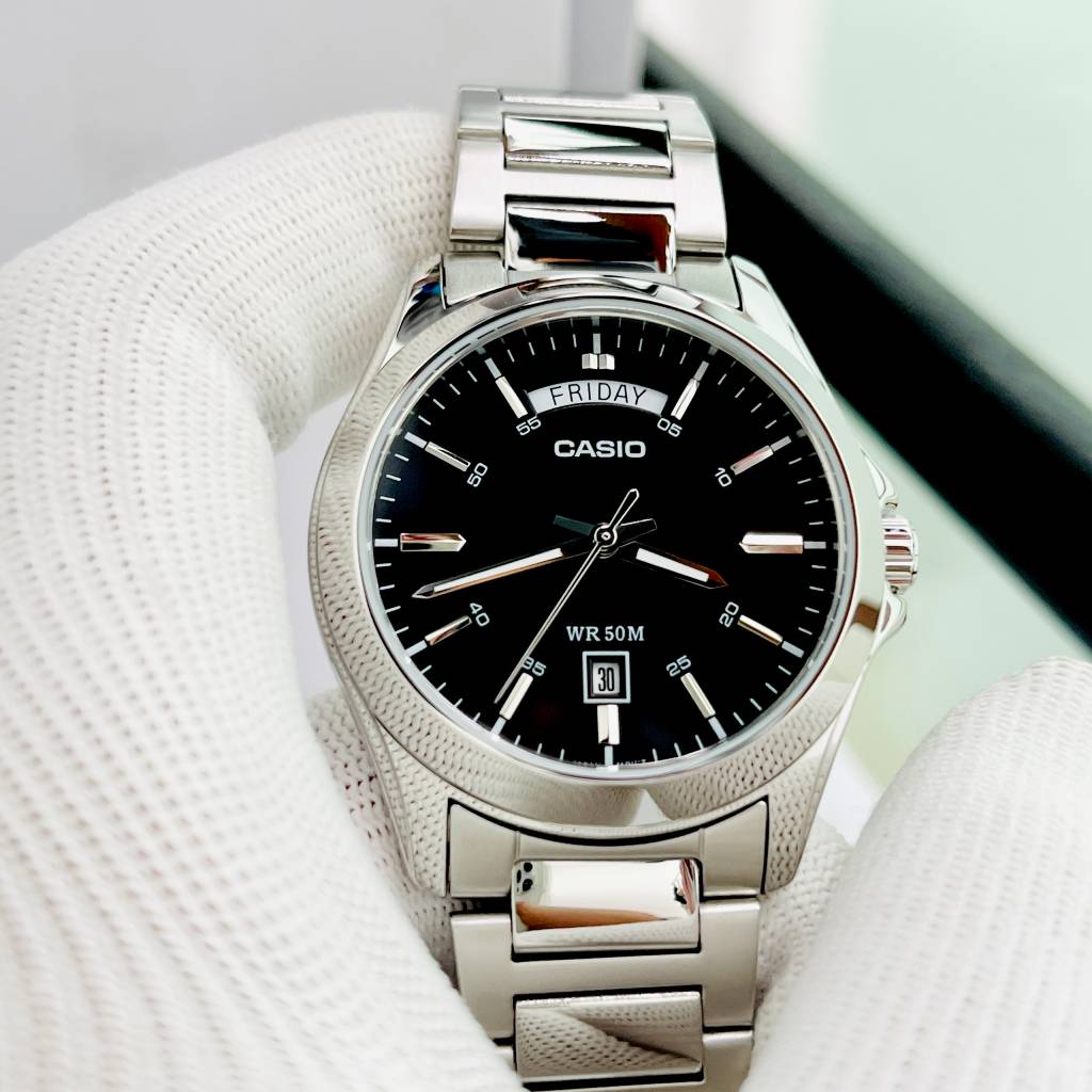 Đồng hồ nam dây thép mặt đen casio mtp-1370d-1a fullbox bảo hành 1 năm tại đồng hồ doanh nhân
