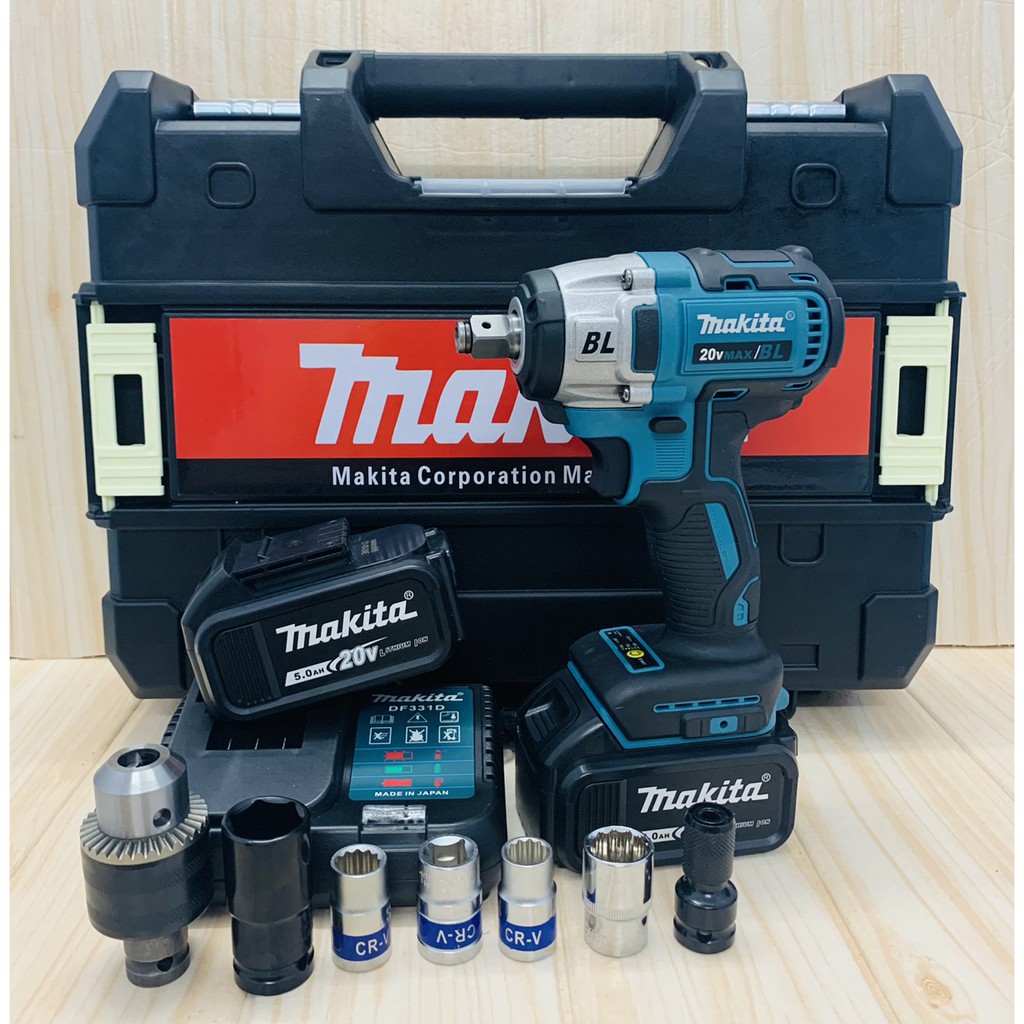 Máy Siết Ốc MAKITA 20V Tặng Bộ Chuyển Khoan, Đầu Vít, 5 Khẩu, Lõi Đồng 100% không chổi than, 3 đèn led trợ sáng dùng nhỏ gọn tiện lợi, dùng khoan , vít, mở bulong