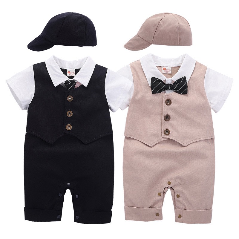 Body công tử giả vest bé trai kèm mũ set bodysuit cho bé cộc tay ngắn tay