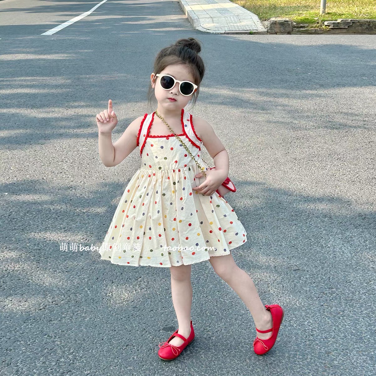 Baby Girl's Dress - Easy-To-Wear Flared Polka Dot Baby Girl's Dress in Sizes for Babies from 8kg to 20kg