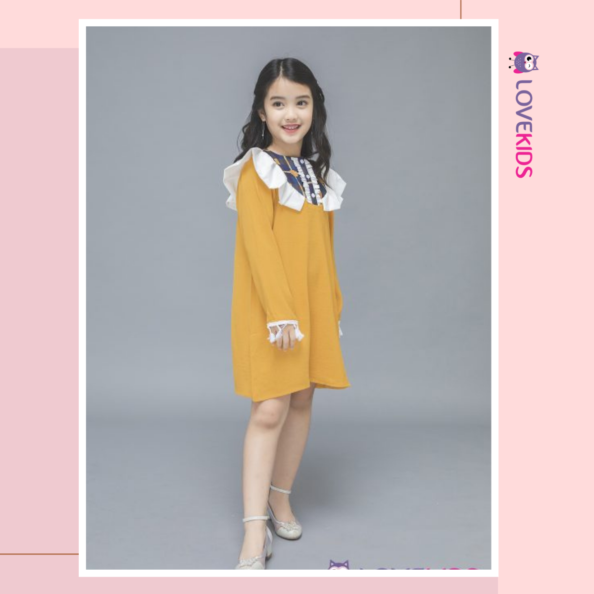 Đầm Váy suông bé gái lụa tằm phối bèo Harmony Lovekids