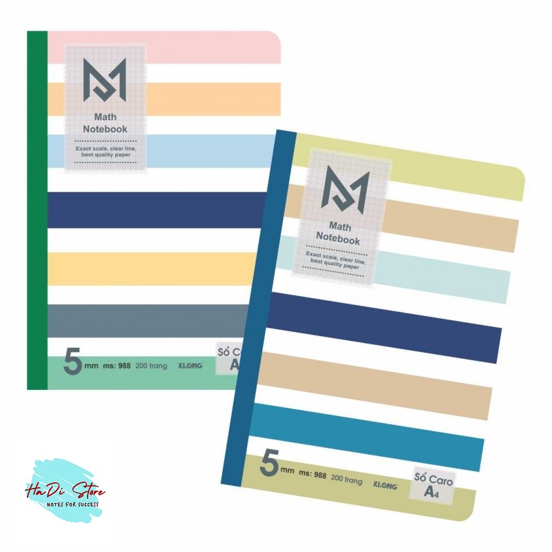 KLONG Sổ may Math Notebook CARO A4 - 200trang (MS:988)