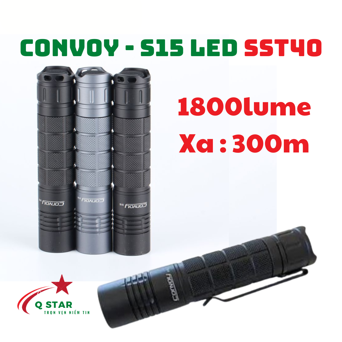 Đèn Pin Cầm Tay Mini Convoy S15 Led SST 40 Sáng 1800lume Chiếu Xa 300m Kèm Pin 18650 Dung Lượng 3200mah