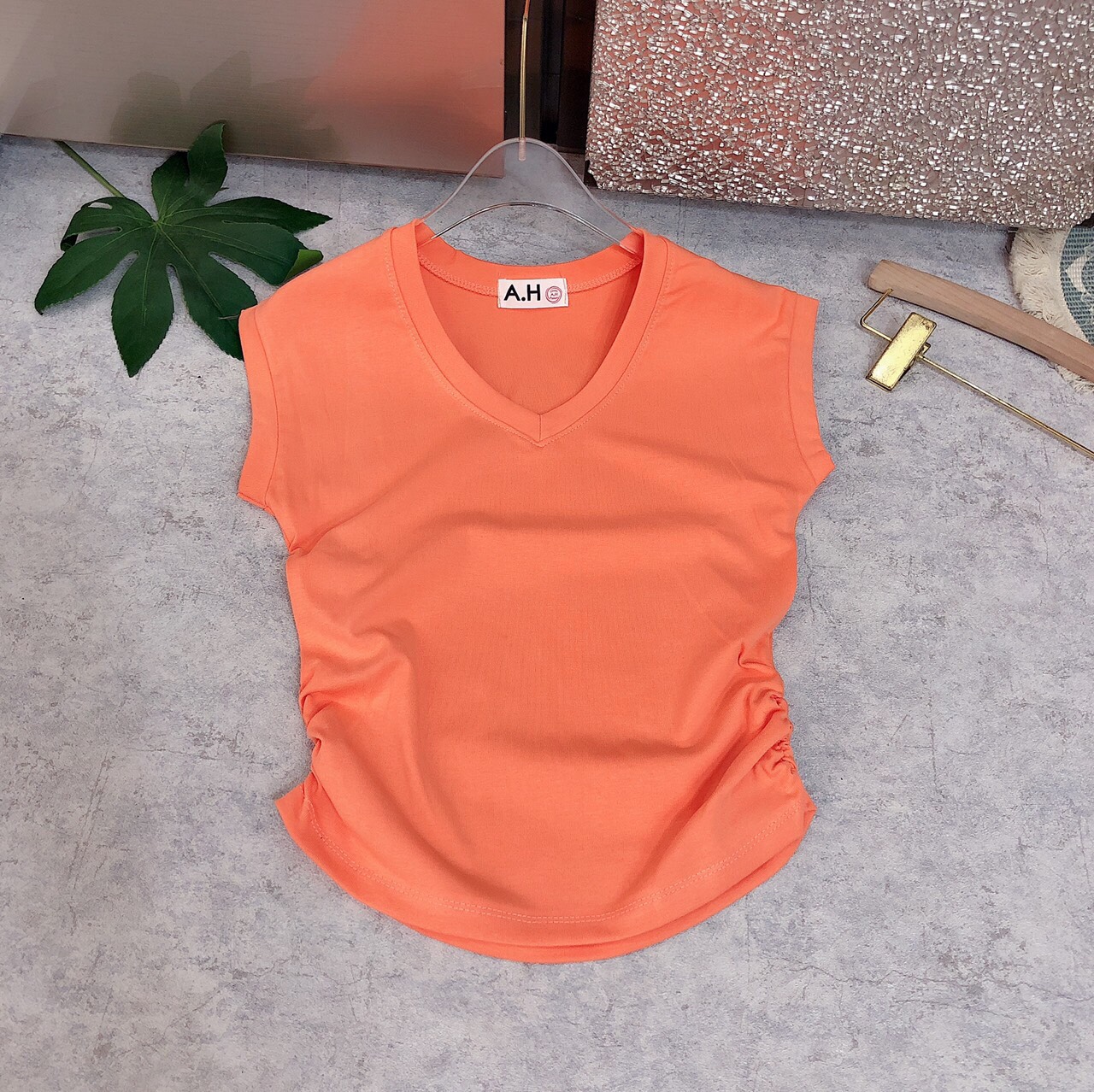 Áo thun ôm Nữ Cổ Tim Tay tay hến nhún eo