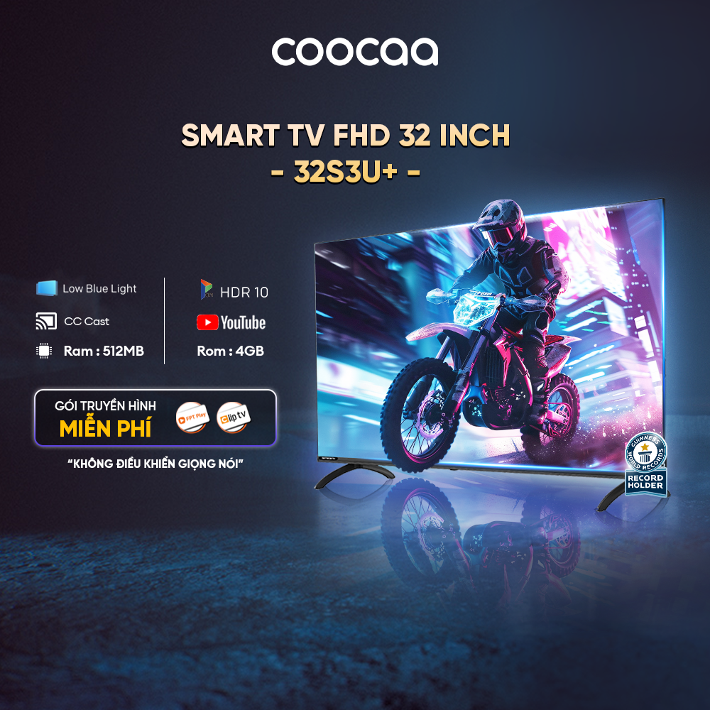 Tivi 32 inch Giá Rẻ SMART TV HD Coocaa 32 inch 32S3U+ HD - tivi giá rẻ - CC Cast Dolby audio Youtube Hệ điều hành OS Coolita 3.0 - Tặng 1 Năm ClipTV FPT 12 tháng gói family + 6 tháng VOD 4K