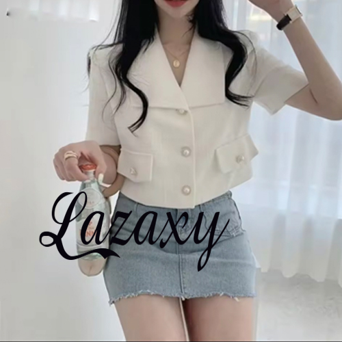 Áo Blazer Nữ Áo Blazer Hai Hàng Nút Tay Ngắn Nhẹ Thời Trang Áo Khoác Nữ Áo Kiểu Vest Xưởng May Sỉ Lazaxy