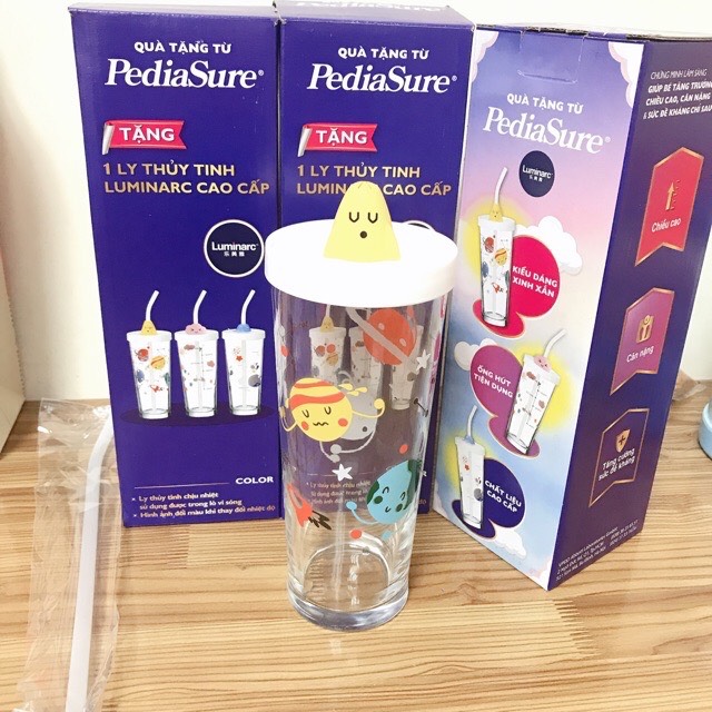 Cốc Thuỷ Tinh Có Nắp Luminarc có ống hút 400ml chịu nhiệt độ cao - đổi màu hàng quà tặng Pediasure