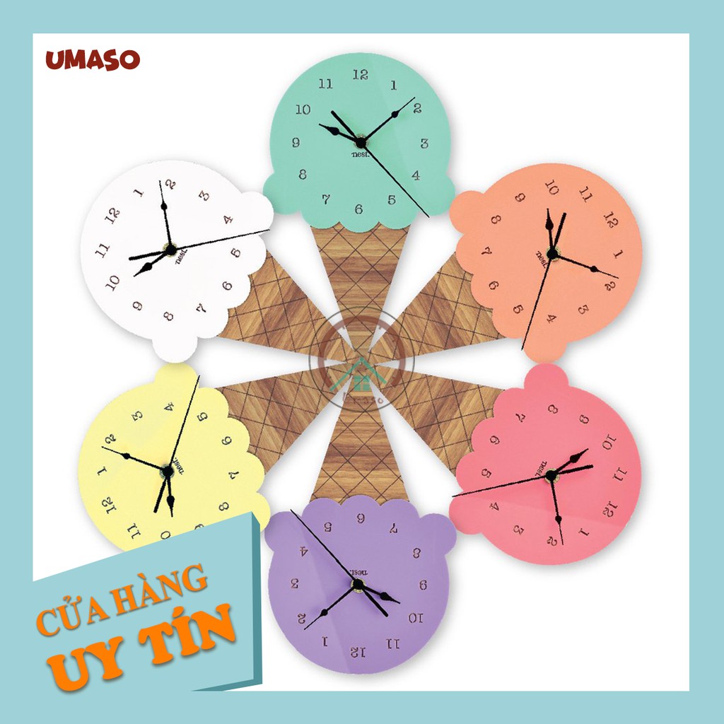Đồng hồ treo tường trang trí cute dễ thương hình cây kem DC-HAPPY SMILE [Tặng kèm móc treo và Pin]
