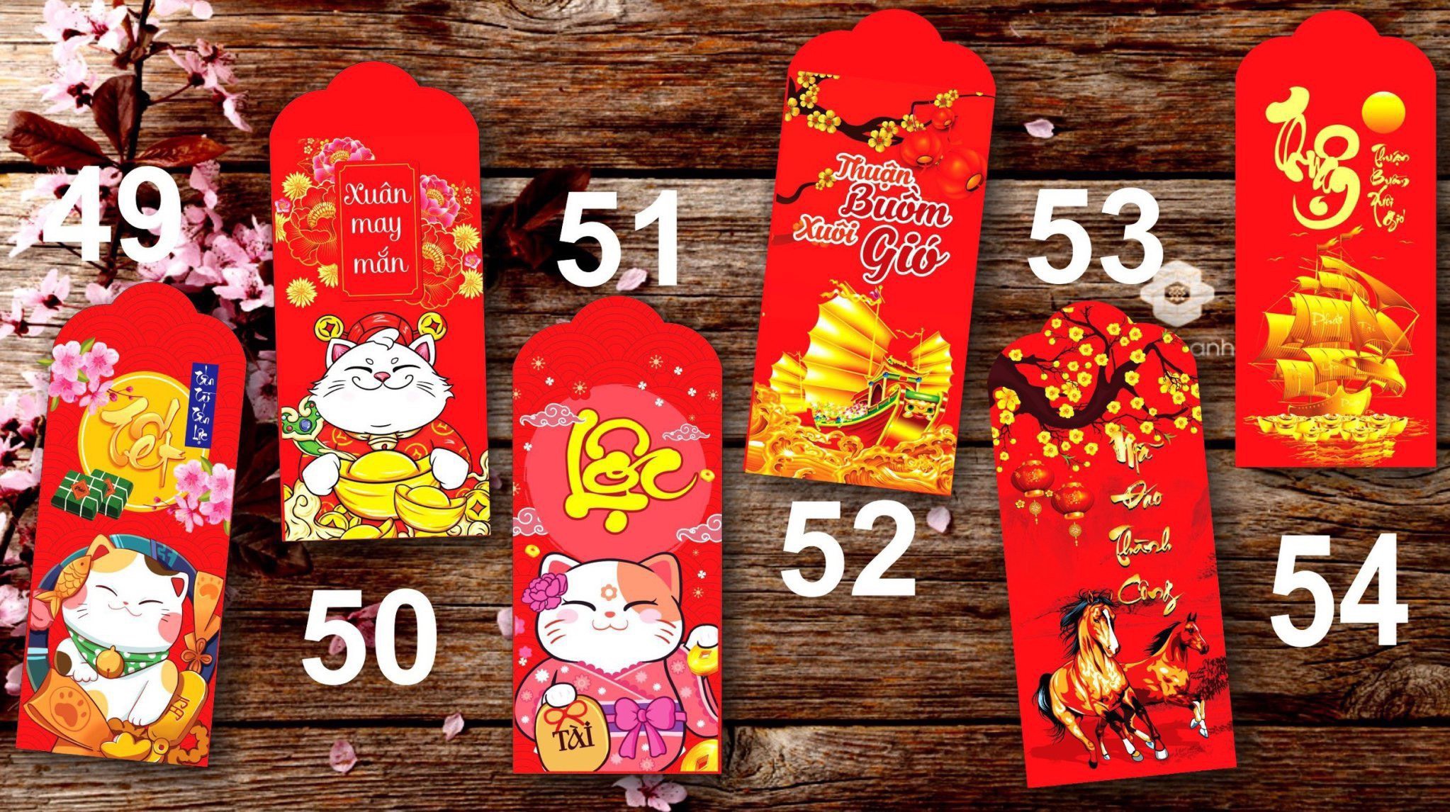 Combo bao lì xì tết đẹp hotrend đón xuân 2023 bao lì xì đa dạng mẫu mã làm bằng giấy c150 cứng bóng đẹp đúc vừa tờ 500k lì xì may mắn