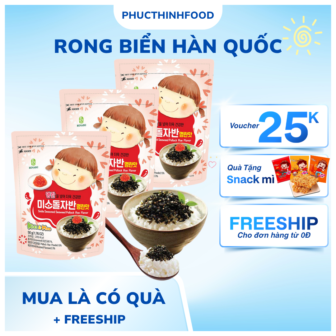 Combo 3 Gói Rong Biển Trộn Cơm Em Bé Cười Humanwell Vị Trứng Cá Pollack 50g Siêu Ngon