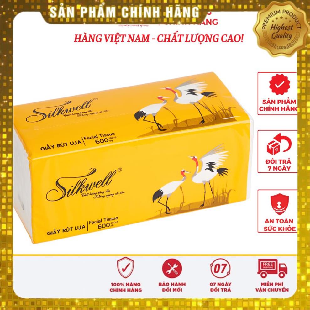 Giấy ăn rút lụa Silkwell Sếu Cao cấp 200 tờ 3 lớp chính hãng siêu mềm mịn không tẩy trắng