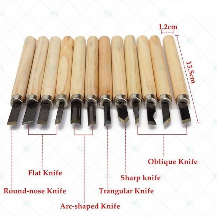 Bộ dao khắc đục tiện gỗ 12 món cao cấp