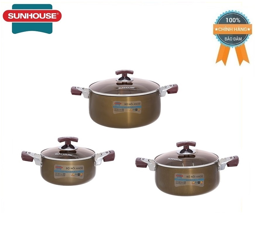 Bộ 3 nồi anod 18-22-26cm sunhouse sh8831eb