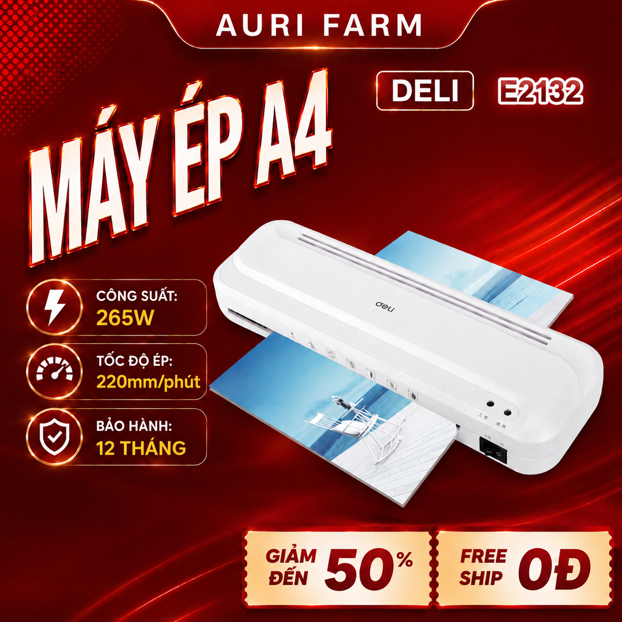 Máy Ép Plastic Deli E2132 Khổ A4, Máy Ép Nhiệt Nhựa Dẻo, Máy Cán Màng Ảnh, Tài Liệu, Bằng Khen