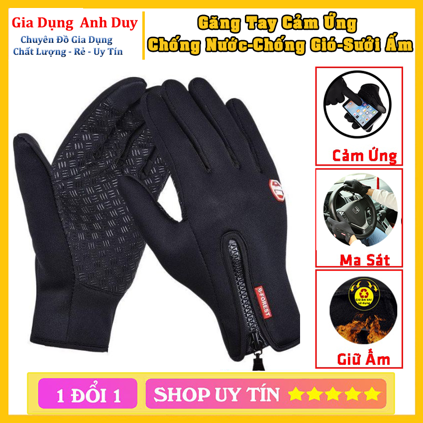 Găng Tay Cảm Ứng Chống Gió Giữ Ấm Ôm Sát Tay Dùng Được Điện Thoại Đi Xe Máy Mùa Đông Màu Đen Size M - L - XL