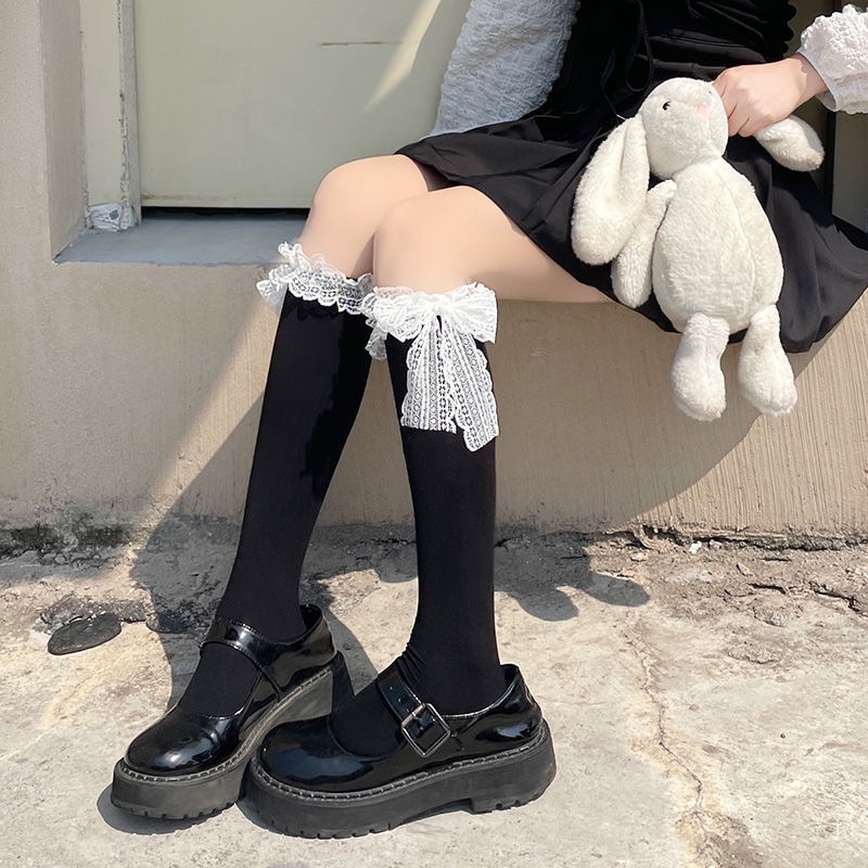 Vớ dài ngang bắp chân thắt nơ phong cách lolita nhật bản dễ thương dành cho nữ