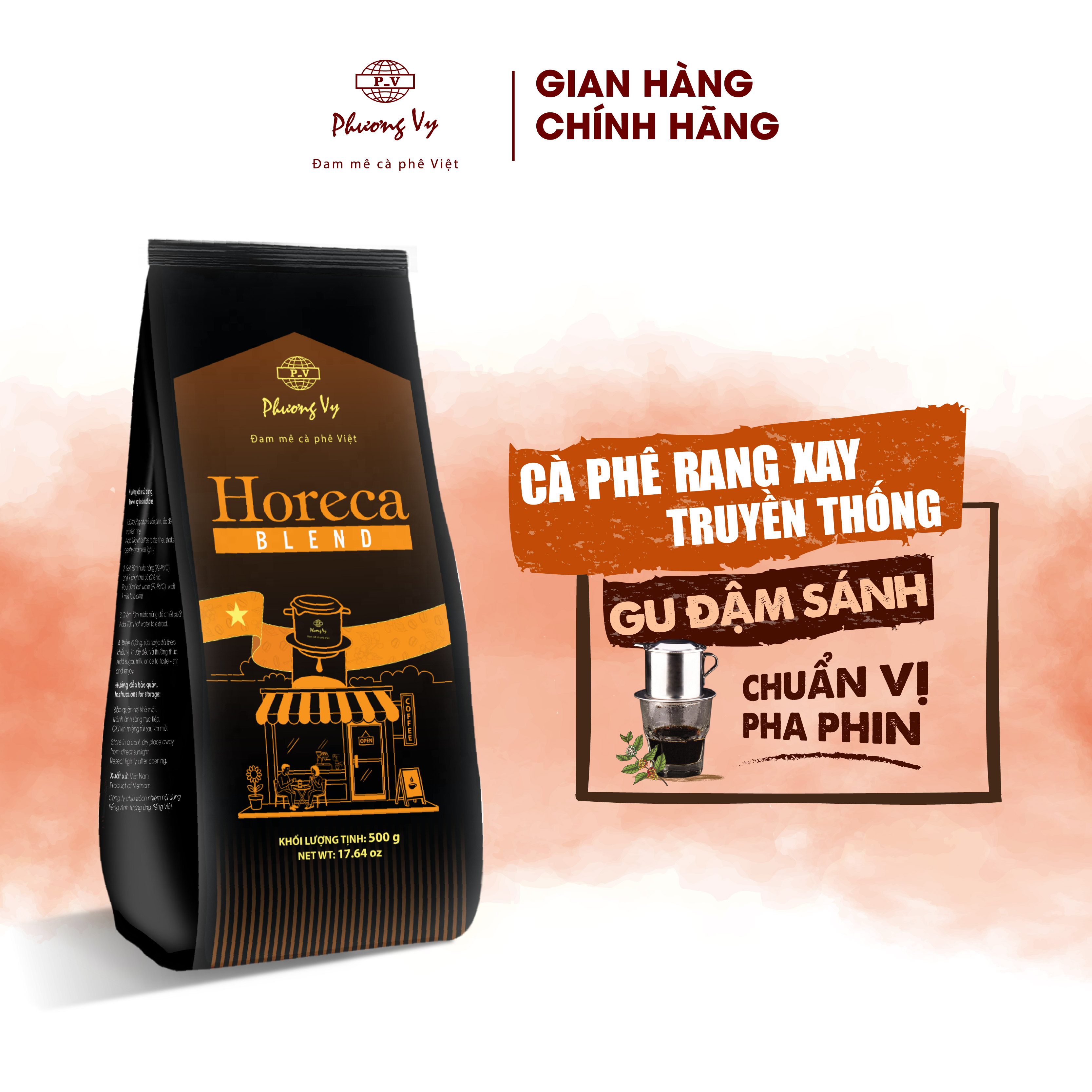 Cà Phê Truyền Thống Horeca Blend 500g đậm vừa, sánh nước, cà phê pha phin dành cho quán, Phương Vy Coffee