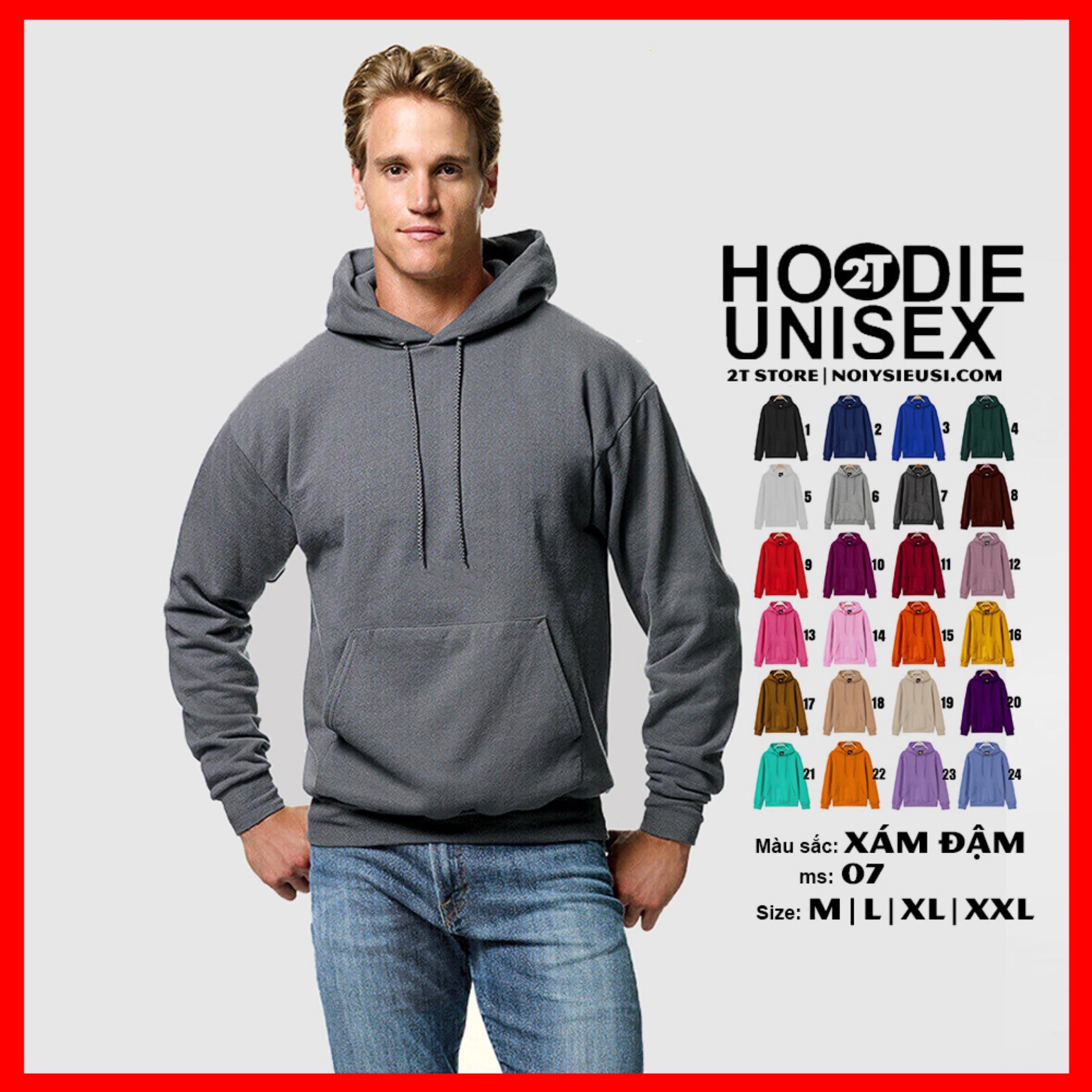 [4.4 HOÀN TIỀN 15%]ÁO KHOÁC NỈ HOODIE TRƠN NÓN 2 LỚP DÀY DẶN UNISEX 2T STORE - XÁM ĐẬM