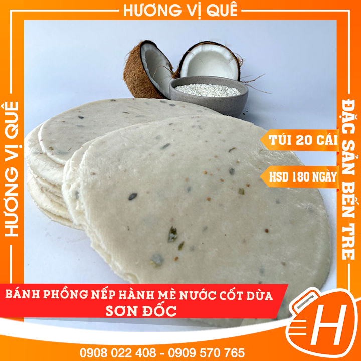 Bánh phồng nếp hành mè nước cốt dừa sơn đốc - túi 20 cái - đặc sản bến tre