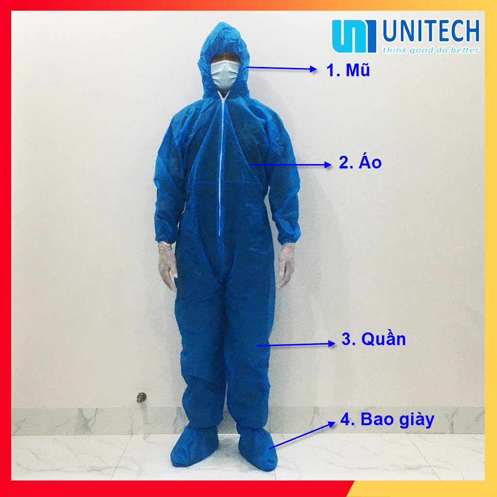 Bộ quần áo bảo hộ phòng dịch chất lượng cao - Bộ quần áo phòng dịch dùng một lần cho nhân viên y tế tuyến đầu - Quần áo bảo hộ lao động khi đi du lịch ra sân bay, nhà ga... - Giầy tờ đầy đủ - Phom to rộng