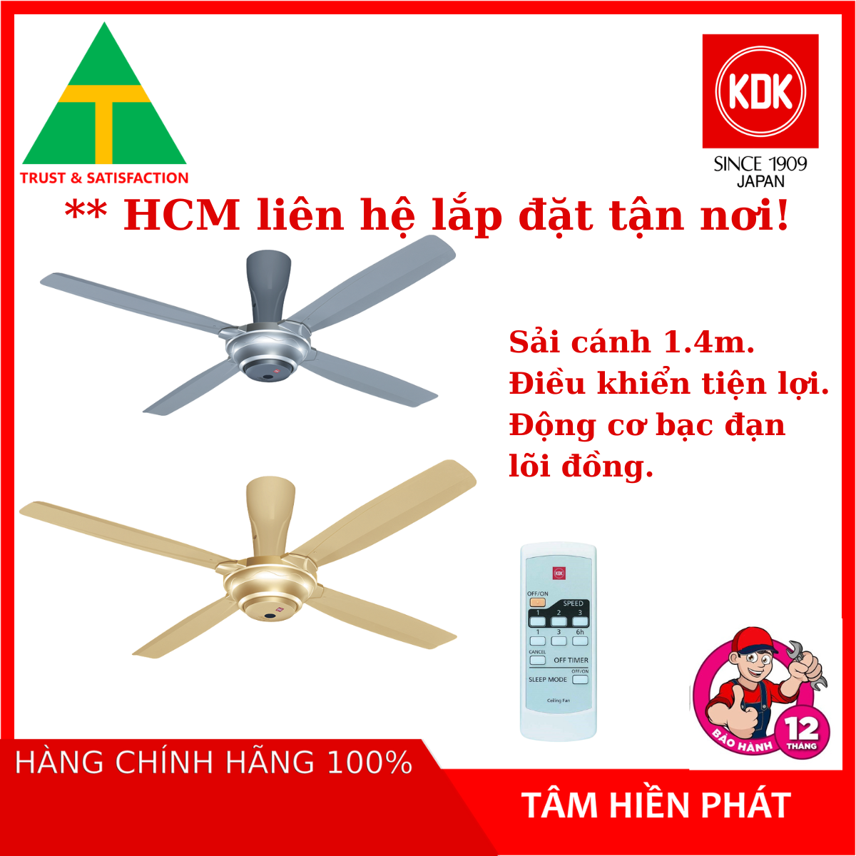 Quạt trần 4 cánh kdk m56pr - remote điều khiển tiện lợi - hẹn giờ - hàng chính hãng - bảo hành 12 tháng
