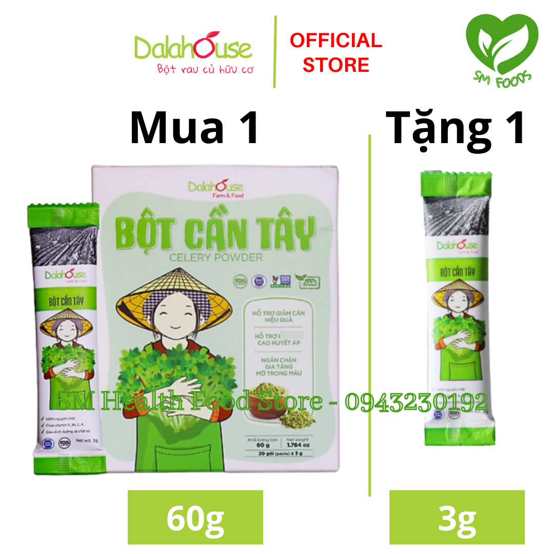 Bột Cần Tây Sấy Lạnh Nguyên Chất Dalahouse 60g (20 gói x 3g) - Kèm quà tặng gói 3g bất kỳ