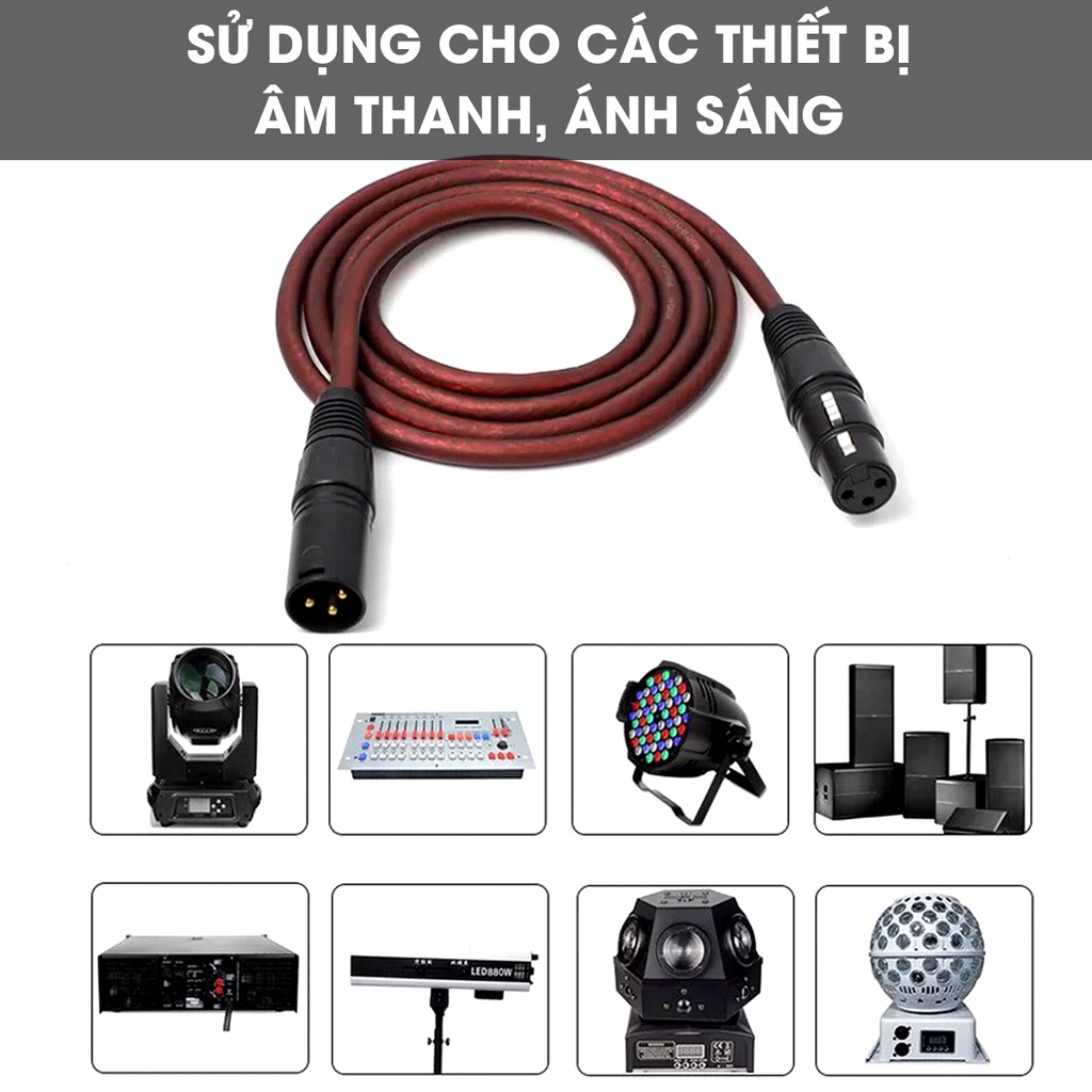 Dây Jack Canon 2 đầu Đực - Cái , dây Zin R20 dài 1m, chống gãy, lõi đồng nguyên chất, cho ra âm thanh cực chuẩn