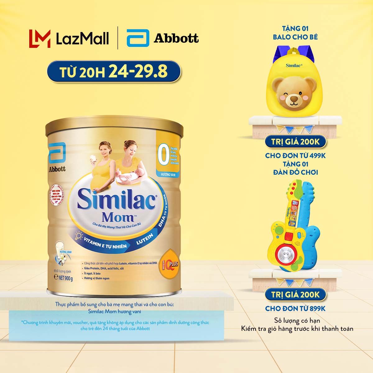 (CHỈ TỪ 20H 24-29.8 TẶNG QUÀ CHO ĐH TỪ 499K-SLCH)  Sữa bột Similac Mom hương vani 900g