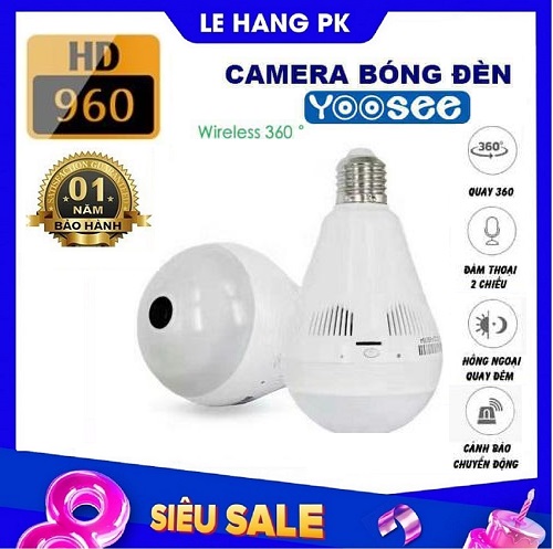 Camera wifi bóng đèn Yoosee HD-1.3MP hình ảnh sắc nét ngày đêm- xem 360 độ linh hoạt- 3 led phát sáng- 01 đui đèn cao cấp-phần mềm tiếng việt