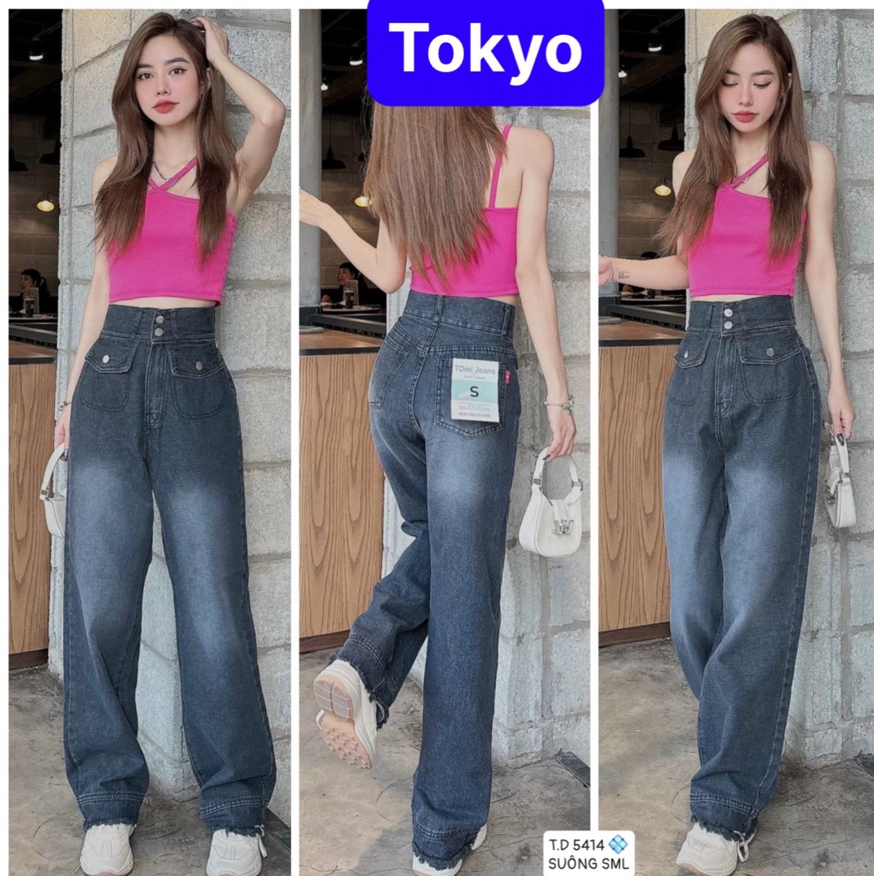 QUẦN BAGGY JEAN NỮ SUÔNG LƯNG CAO NÂNG MÔNG CHẤT BÒ 2 CÚC TÚI TRƯỚC PHONG CÁCH SANG CHẢNH - TOKYO FASHION
