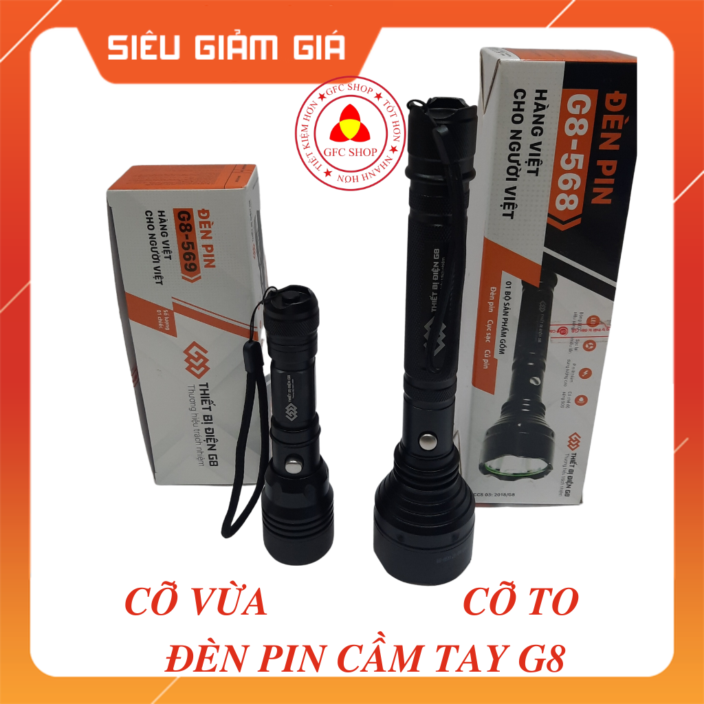 Đèn pin led cầm tay siêu sáng siêu bền G8 Model 569 và 568