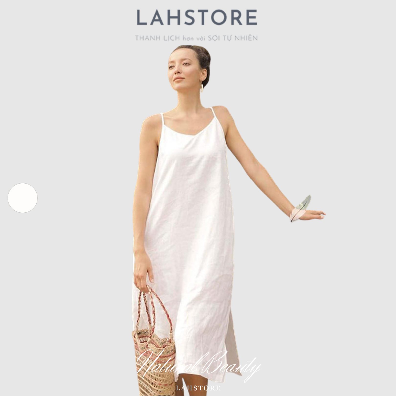 Đầm linen suông nữ 2 dây LAHSTORE Váy linen hai dây dáng dài đi biển dạo phố chất linen Hàn cao cấp DS20
