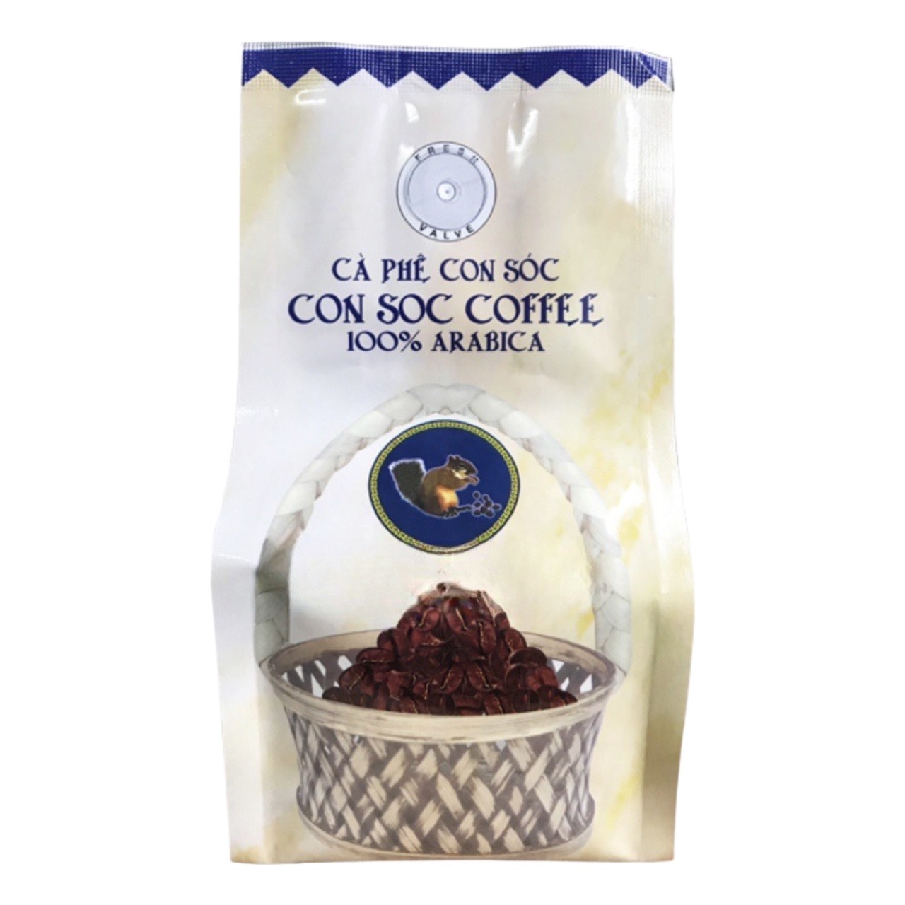 Cà phê HẠT Con Sóc Arabica - Độ rang nhạt. Vị đắng nguyên thủy của hạt Arabica, hương thơm tự nhiên.