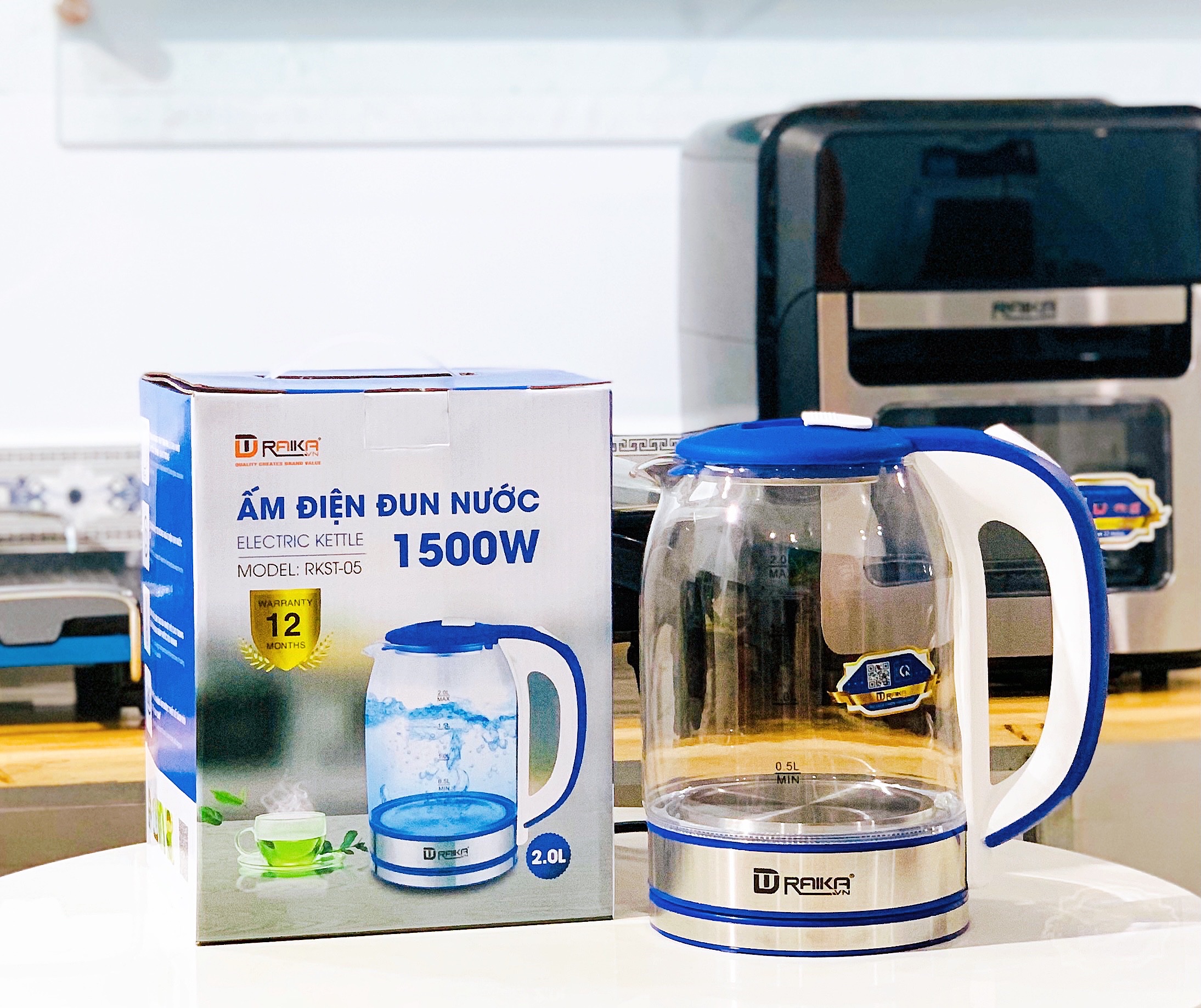 Ấm siêu tốc thủy tinh cao cấp 2 lít, có đèn