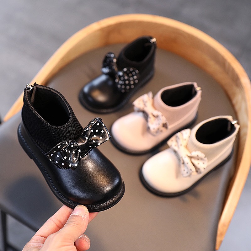 Bốt bé gái - giày bé gái cổ cao boot thể thao đính nơ da mềm cao cấp từ 1 - 6 tuổi