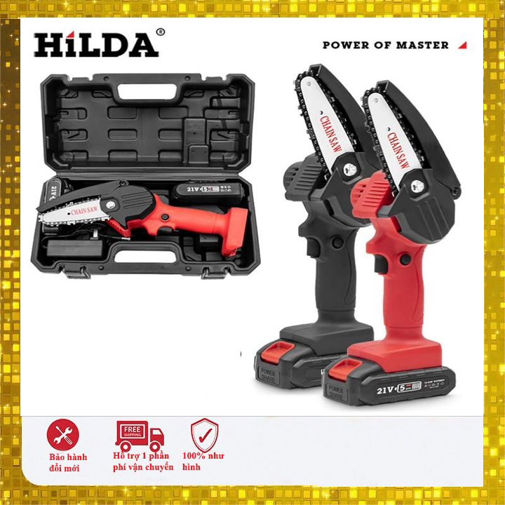Máy cưa xích mini 2 pin cầm tay- Máy cưa cành cây chạy pin 21v