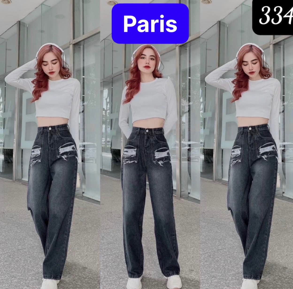 QUẦN BAGGY JEAN NỮ CHẤT BÒ ỐNG SUÔNG RỘNG RÁCH LƯNG CAO NÂNG MÔNG SANG CHẢNH - PARIS FASHION