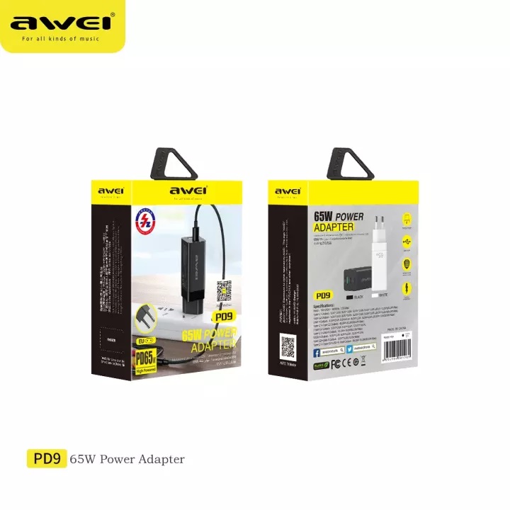 Sạc awei 65w pd gan cho điện thoại, máy tính bảng kèm cáp