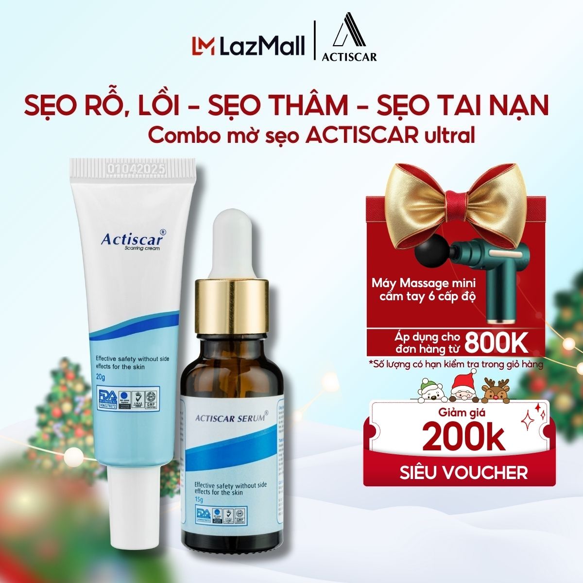 Combo Bộ 2 Mờ Sẹo Actiscar Xanh Làm Mờ Sẹo Lồi Sẹo Lõm Sẹo Rỗ Sẹo Thâm Lâu Năm,Lành Tính Chiết Xuất Từ Tự Nhiên