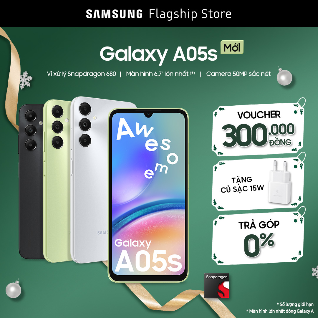 [CHỈ 12.12 - VOUCHER 300K + tặng CỦ SẠC 15W giao cùng hàng] Điện thoại Samsung Galaxy A05s 4GB/128GB